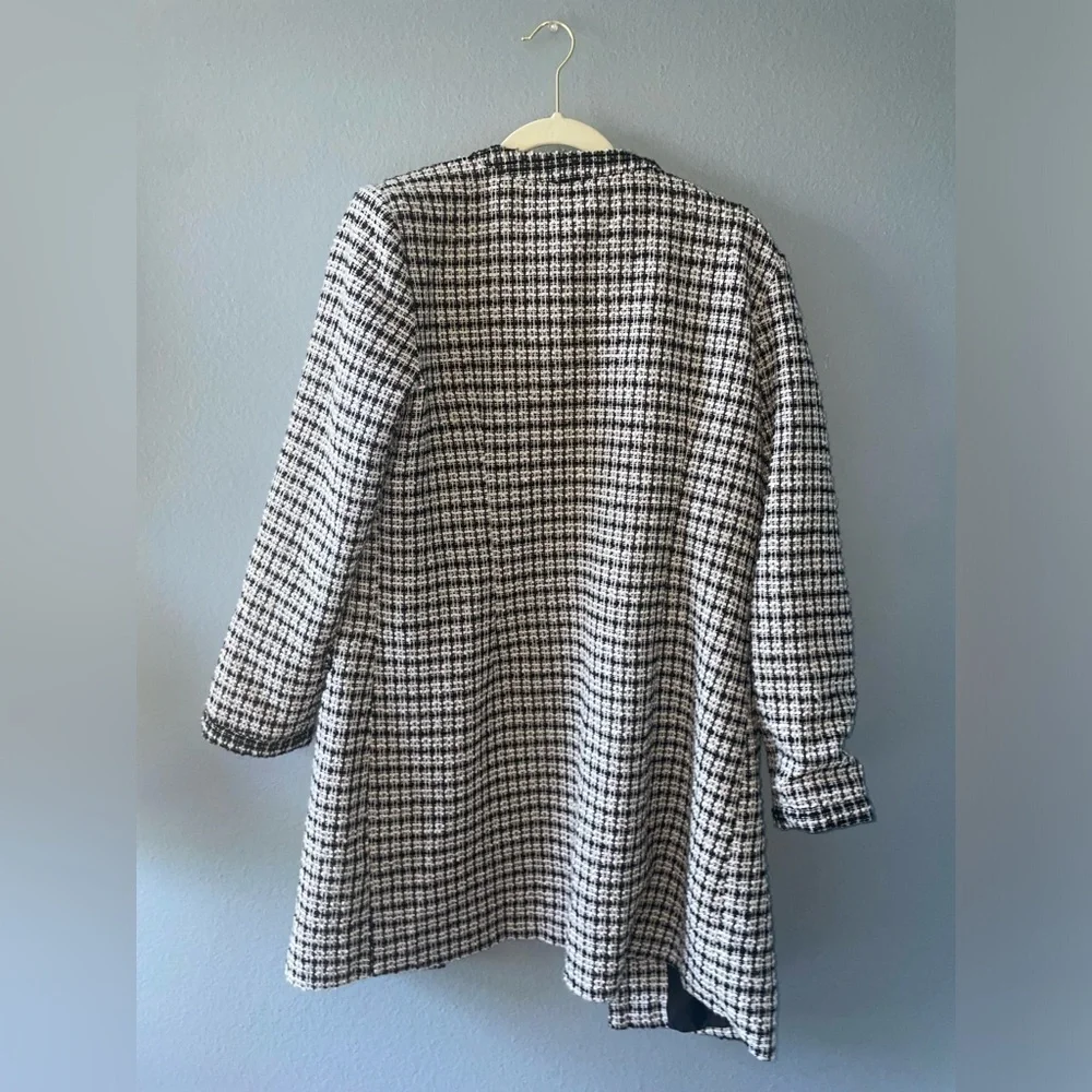 Tweed jacket Checked coat gold button classic trench coat long blazer fall coat